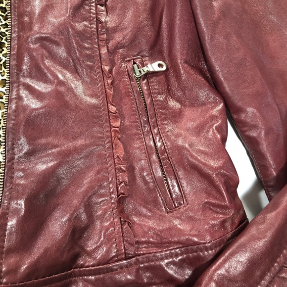 Nordstrom Kenna-T Burgundy Ruffle Leather Jacket - Picture 6 of 8